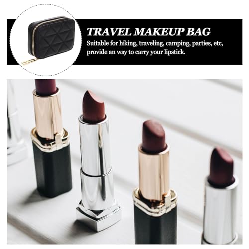 FOMIYES Leather Lipstick Holder Case with Mirror - Portable Mini Makeup Bag