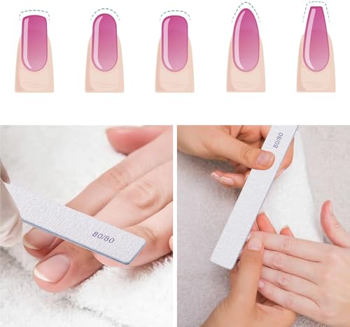 80/80 Grit Nail Files - 15 Count Reusable Emery Boards for Acrylic Nails