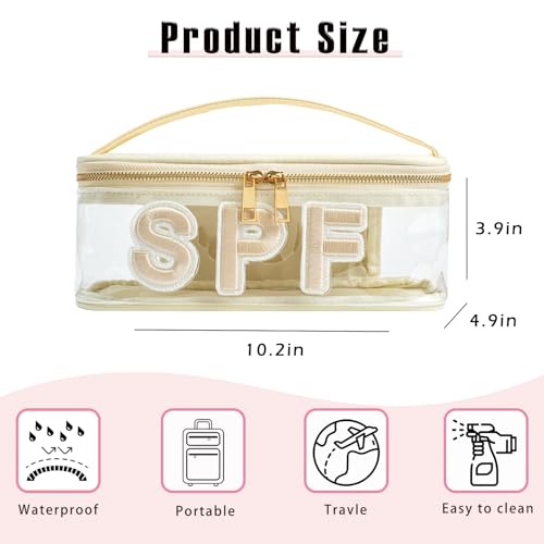 RSRSLEII Clear Waterproof Summer SPF Makeup Bag (02SPF Beige) Travel Cosmetic Organizer