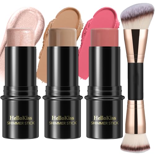 Hilareco 3-Piece Cream Contour Stick Kit with Highlighter, Blush & Bronzer