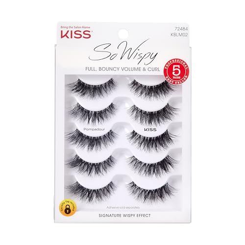KISS Pompadour False Eyelashes - 5 Pairs, 16mm Wispy, Reusable