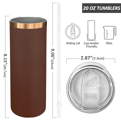 20 oz Stainless Steel Insulated Tumbler with Lid & Straw - Brown