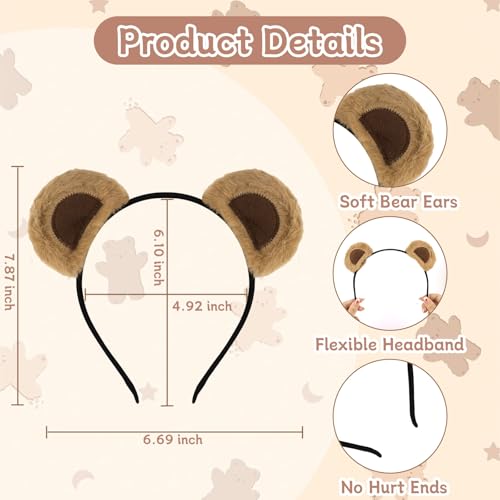 Khaki Bear Ears Headband - 3Pcs Cute Plush Costume Accessory