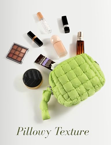 Yarnic Apple Green Quilted Makeup Bag - Compact Cosmetic Organizer
