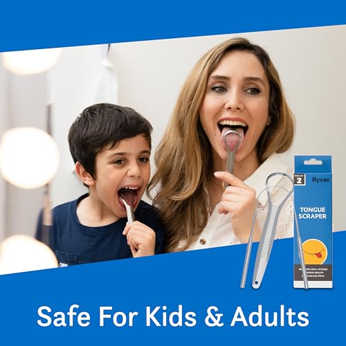 Ryvas Stainless Steel Tongue Scraper 2-Pack with Travel Case - Dual-Edge Oral Hygiene Tool