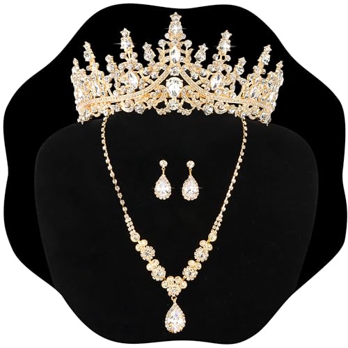 KICOSY Gold Jewelry Set for Women with Crystal Crown & Necklace - Standard