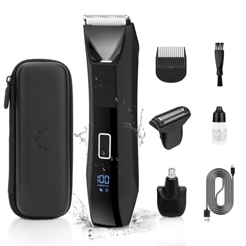 Manscape 3-in-1 Body Trimmer for Men, Groin, Pubic & Ball Hair Shaver No-Nick, Nose Hair Trimmer, Body Groomer for Smooth Shaving, Lightweight with Travel Lock, LED Display, IPX7 Waterproof, Gift Men