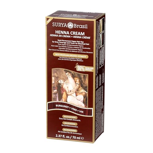 Surya Brasil Henna Hair Color Cream - Burgundy, Vegan & Cruelty-Free, 2.37 oz