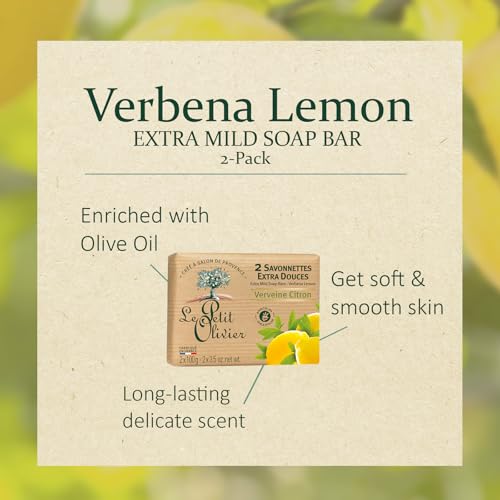 Le Petit Olivier Verbena Lemon Extra Mild Soap Bar, 2-Pack