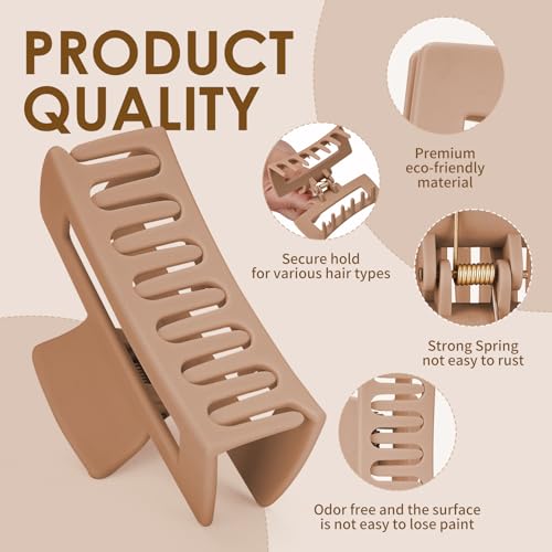 Mia Klein Non-Slip Hair Claw Clips Without Hairpin - 8 Pack, Matte Finish, Strong Hold
