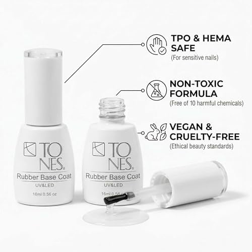 TONES Rubber Base Gel Coat - HEMA-Free, Quick Cure, 16ml