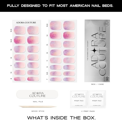 Adora Couture Semi Cured Gel Nail Strips Kit - 30 Pieces for Salon-Quality Manicure