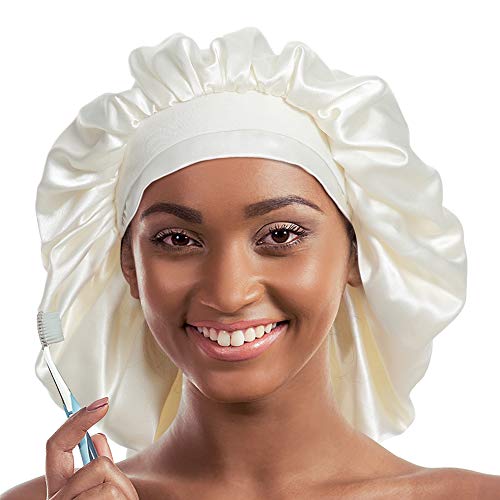 Alnorm Extra Large Silky Satin Bonnet – Double Layer, Double Care, White (One Size)
