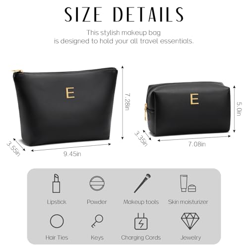 Initial-Monogram Travel Makeup Bag—Personalized Waterproof PU Leather, Black