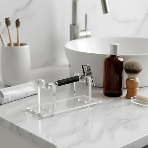 Acrylic Men's Razor Stand Holder, Dual Organizer for Grooming Supplies