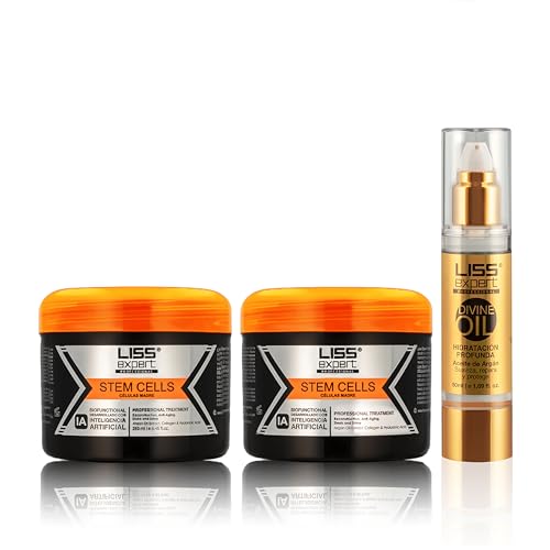 Liss Expert Hair Treatment Set, Stem Cells Express and Divine Oil 1.69 oz, Organic Smoothing Treatment (500 ml)