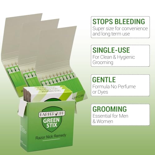 BARBERUPP Green Stix Styptic Sticks - 3 Pack for Razor Nicks Relief