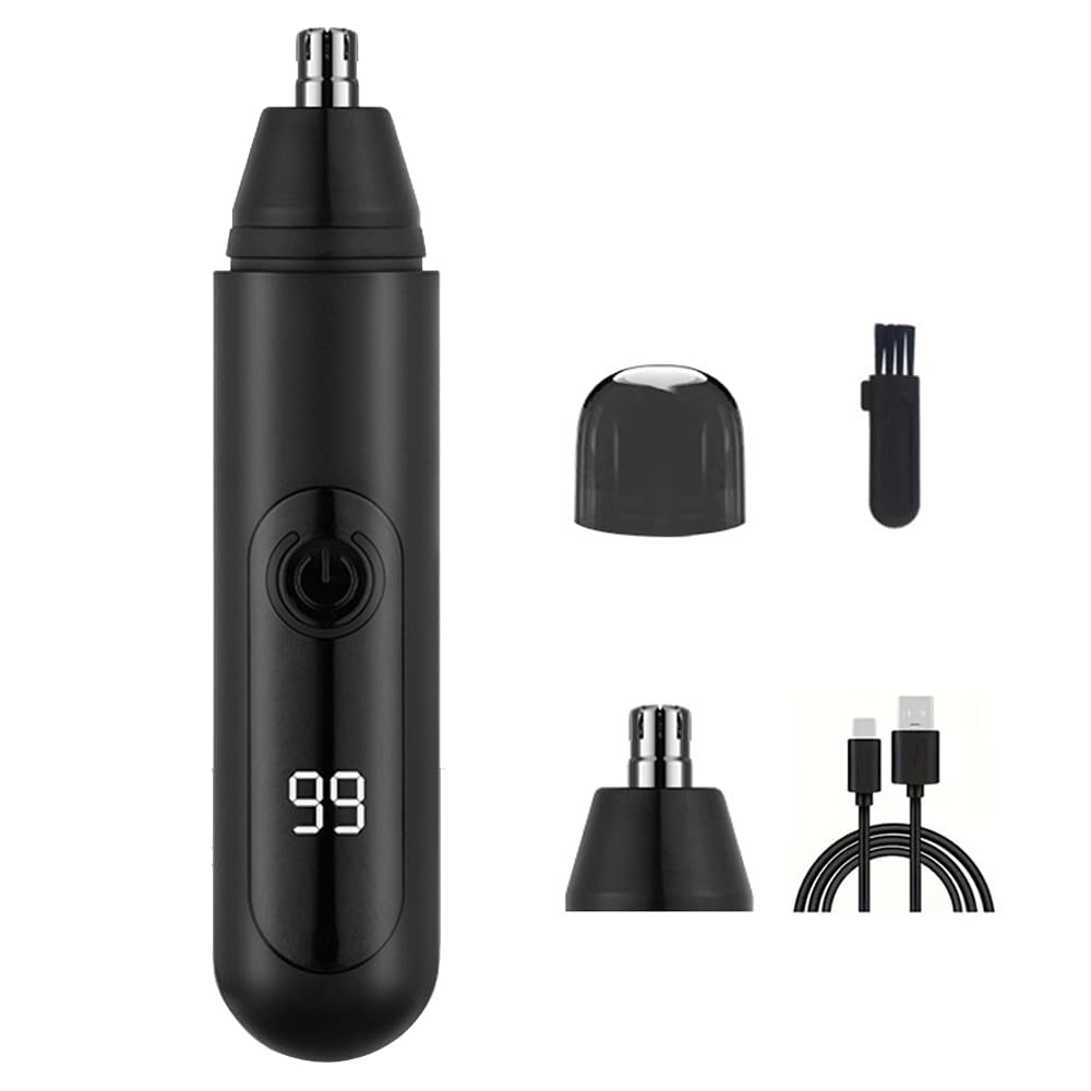 Cqxfsgr Ear and Nose Hair Trimmer Clipper for Men Women, USB Rechargeable Professional Painless Eyebrow & Facial & Ear & Nose Hair Trimmer, LED Display Dual Edge Blades for Easy Cleansing