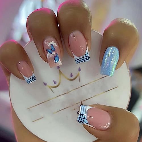 Short Square French Butterfly Press-On Nails - 24PCS