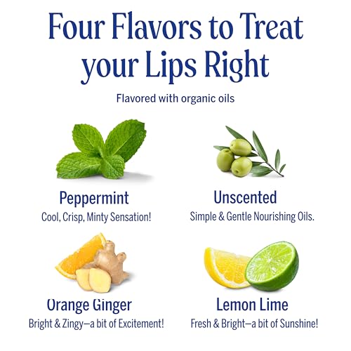 Dr. Bronner's Organic Lip Balm Variety Pack - Peppermint, Orange Ginger, Lemon Lime (0.15 oz, Pack of 4)