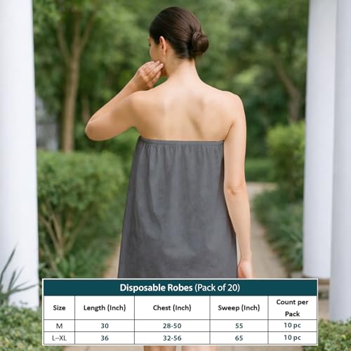 Pack of 20 Dark Grey Disposable Spa Wraps for Women - Adjustable 50 GSM Bathrobe Skirts
