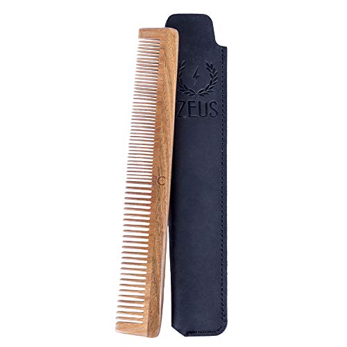 ZEUS Sandalwood Beard & Mustache Comb with Leather Case