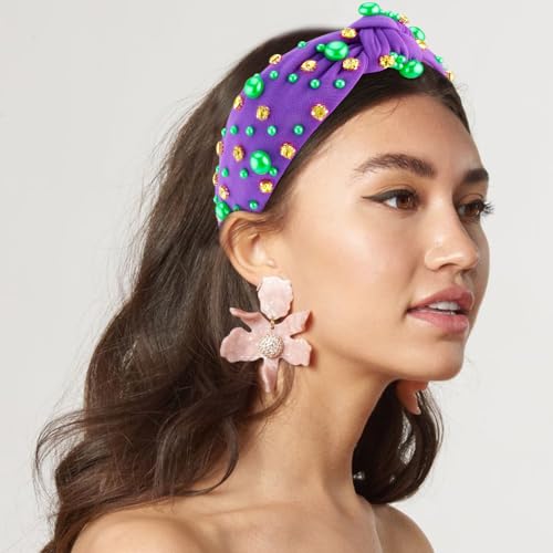 AHONEY Mardi Gras Purple Pearl Rhinestone Headband for Women Girls Stylish Hair Accessory