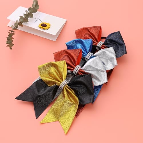 Hipcheer Glitter Blue Silver Cheer Bow - 8 Inch Jumbo Ponytail Hair Accessories for Girls & Cheerleaders