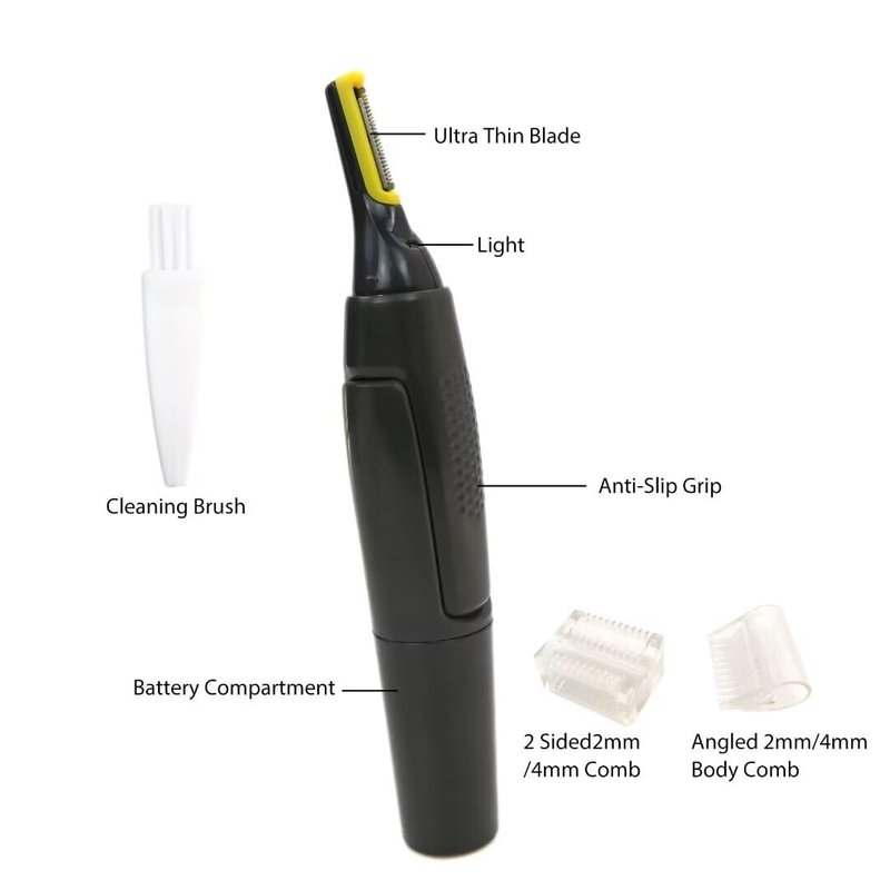 USonline911 Electric Nose Hair Trimmer Men Women Neck Eyebrow Trimmer Shaver Man Clean Trimer Razor Remover 2 x Brush Heads & 1 x Hair Brush 5.91x0.98in Gray Non-Slip G rip