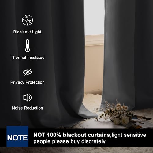 Thermal Insulated Blackout Curtains Set of 2 - Silver Grey, 52x45"