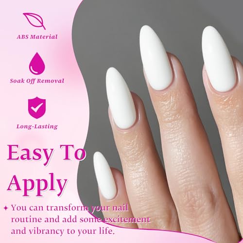 LuckForever White Medium Almond Fake Nails 240pc Press On Manicure