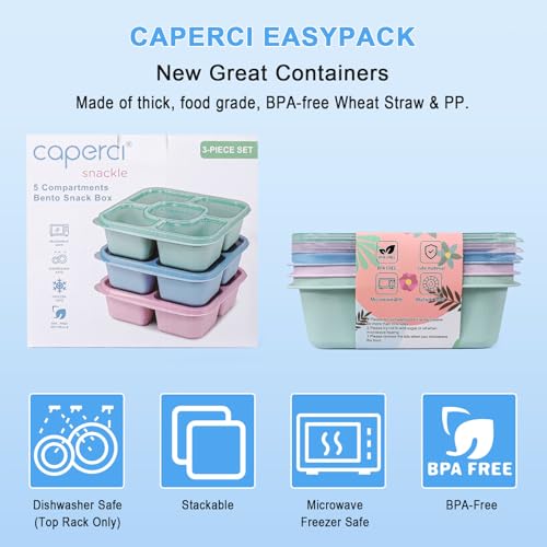 Caperci 5-Compartment Snack Containers - Eco-Friendly Bento Box Set
