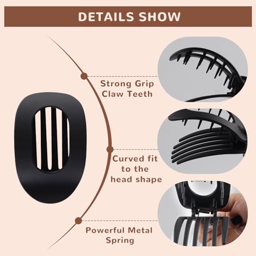4-Pack Non-Slip Flat Claw Hair Clips for Women - Matte Finish