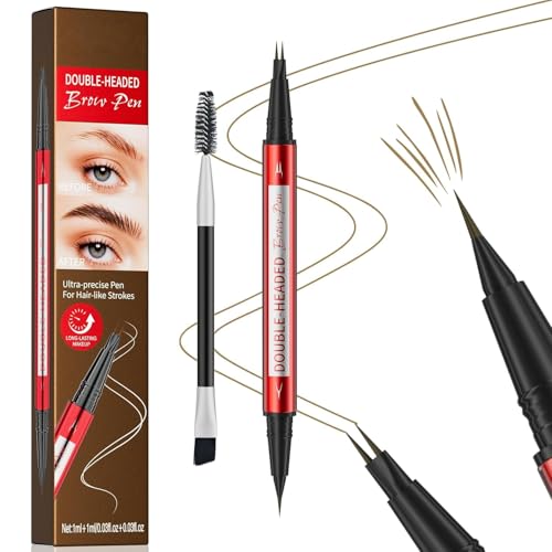 Lumiyou Microblading Eyebrow Pen with Dual Brush Tip - Waterproof & Long-Lasting (Black)