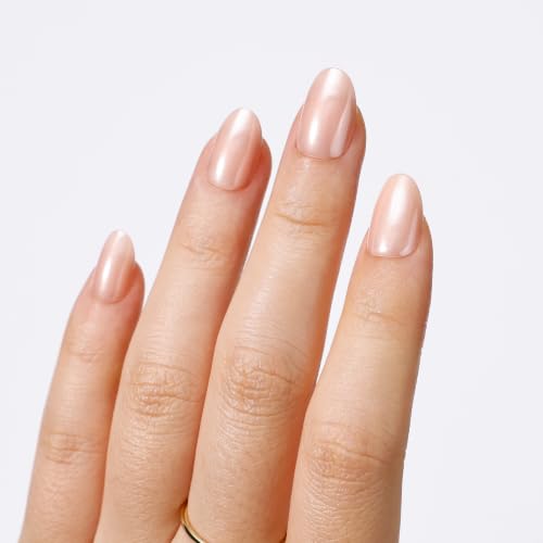 PILOLO Champagne Nude Pearl Chrome Press On Nails - Short Almond Glazed Donut