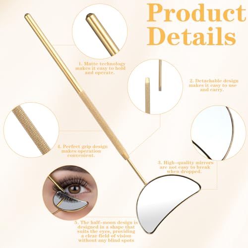 Stainless Steel Lash Mirror 2-Pack – Half Moon Detachable Eyelash Inspection Mirrors for Lash Extensions