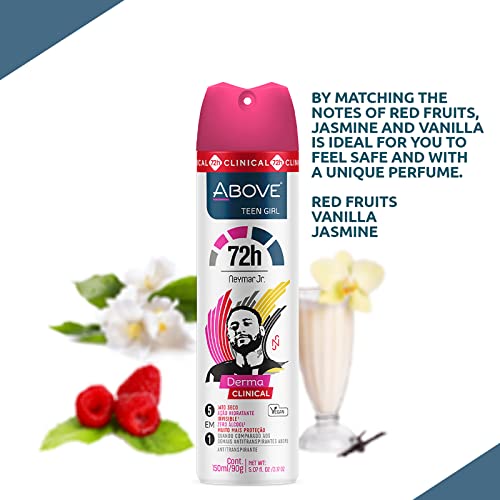ABOVE Neymar Jr Teen Girl Antiperspirant Deodorant Spray 3.17 oz - 72 Hour Protection, Red Fruits & Vanilla