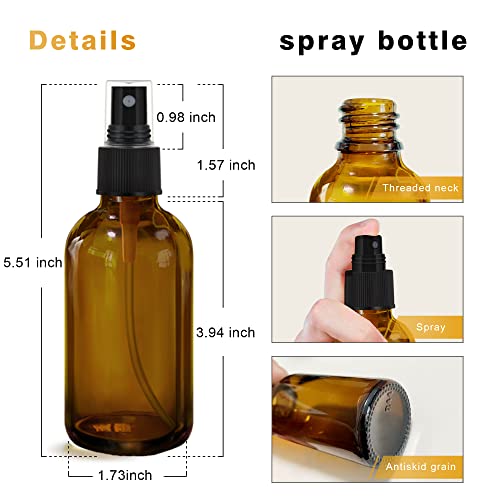 GIVAMEIHF 4oz Amber Glass Spray Bottles Set of 16 with Nozzles Funnels & Labels