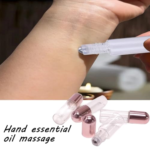 Clear Glass Essential Oil Roller Bottles 5ml Pack with Rose Gold Caps, Mini Refill Vials