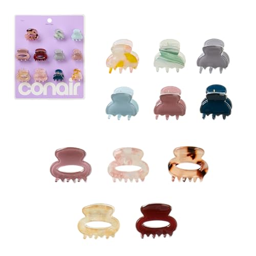 Conair Luxe Acrylic Mini Hair Clips 11-Pack for Women, Lightweight & Durable