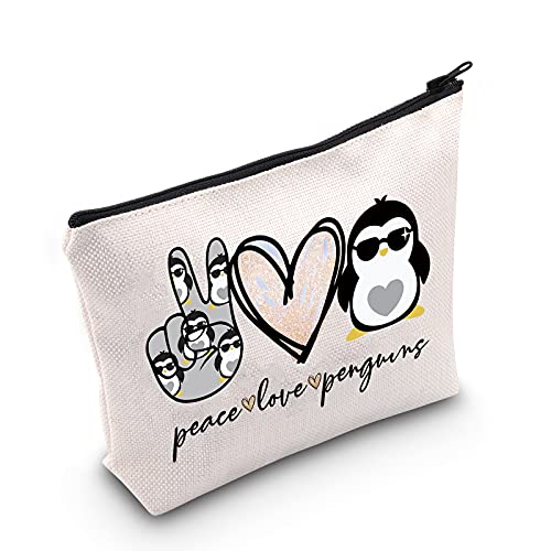 LEVLO Peace Love Penguins Makeup Bag - Funny Animal Lover Cosmetic Pouch