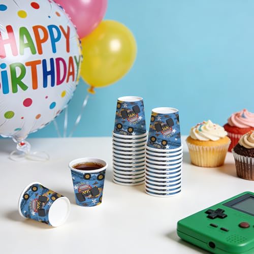 RUSPEPA Monster Truck 3oz Paper Cups - 100 Pack Disposable Party Cups