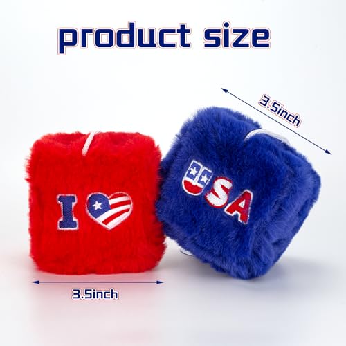 4th of July Fuzzy Dice for Car Mirror - Patriotic Plush Decor