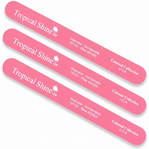 Tropical Shine Extra Fine Pink Nail File Pack of 3 - Gentle, Smooth Finish for Sensitive Nails