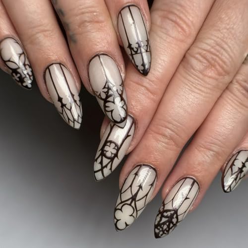 Medium Length Black Almond Press-On Nails - Glow in the Dark