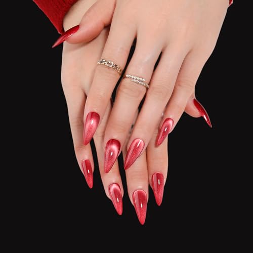 KKUUOO A030 Long Stiletto Press on Nails - 4 Pack Velvet & Gradient Designs, Reusable Acrylic Fake Nails