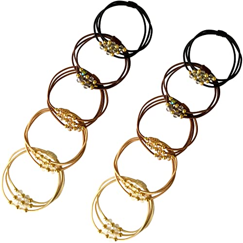 10pcs Small Gold Bead Hair Ties for Women, Elastic Ponytail Holders, Multi Colors