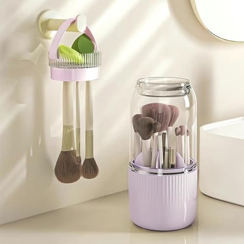 Purple 360° Rotating Makeup Brush Organizer with Drying & Cleaning Function - Iilnlaty