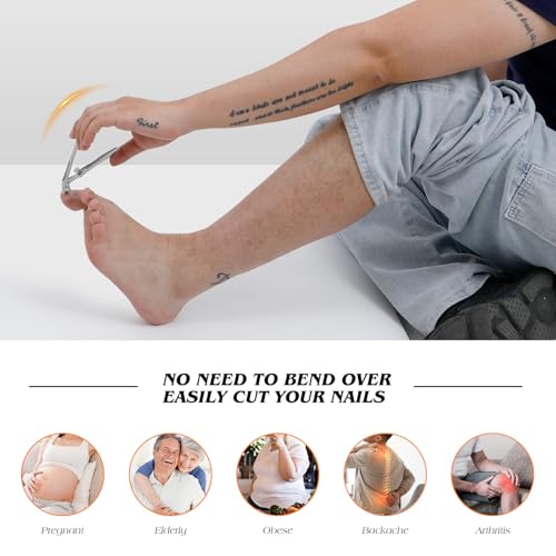 Cut it Long Handle Toenail Clippers for Seniors & Thick Nails - Professional Ingrown Nail Cutter with Wide Jaw & Nano File