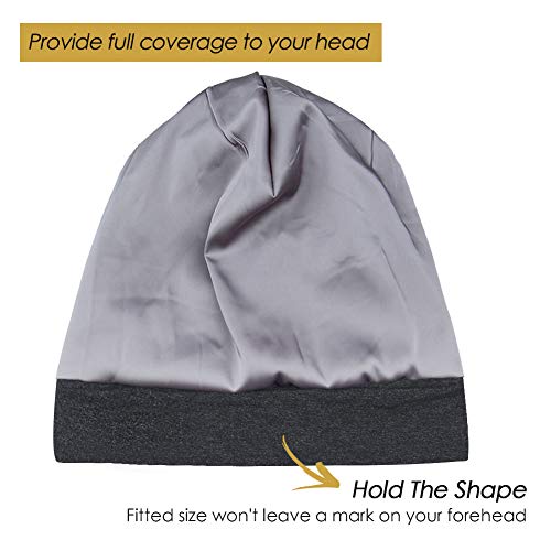 FocusCare Satin Lined Sleep Cap - Dark Heather Grey for Curly Hair